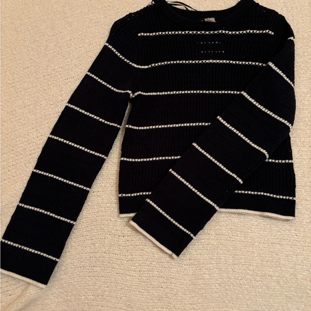 Divided Black and White Striped Sweater